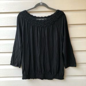 😊 XL Charter Club Black Peasant Top Detail Neck